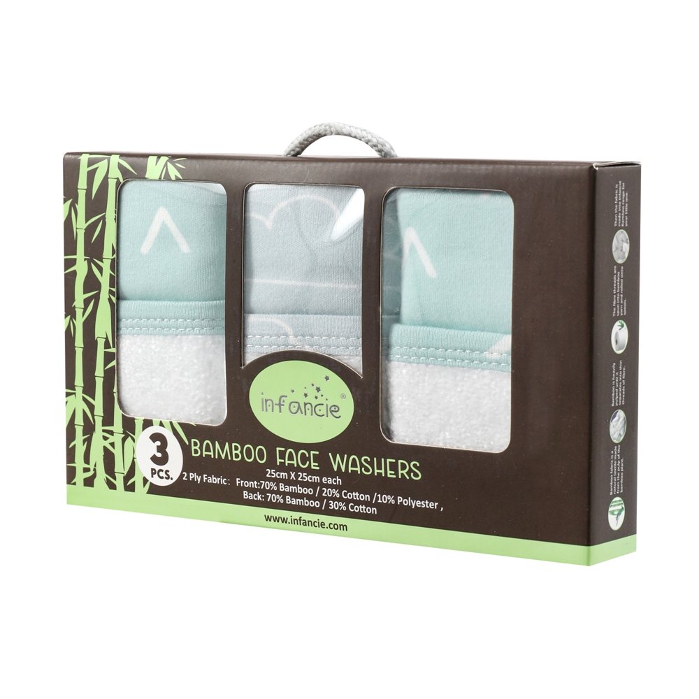 Infancie 3-Pc Bamboo Cotton Baby Wash Cloth (Mint)